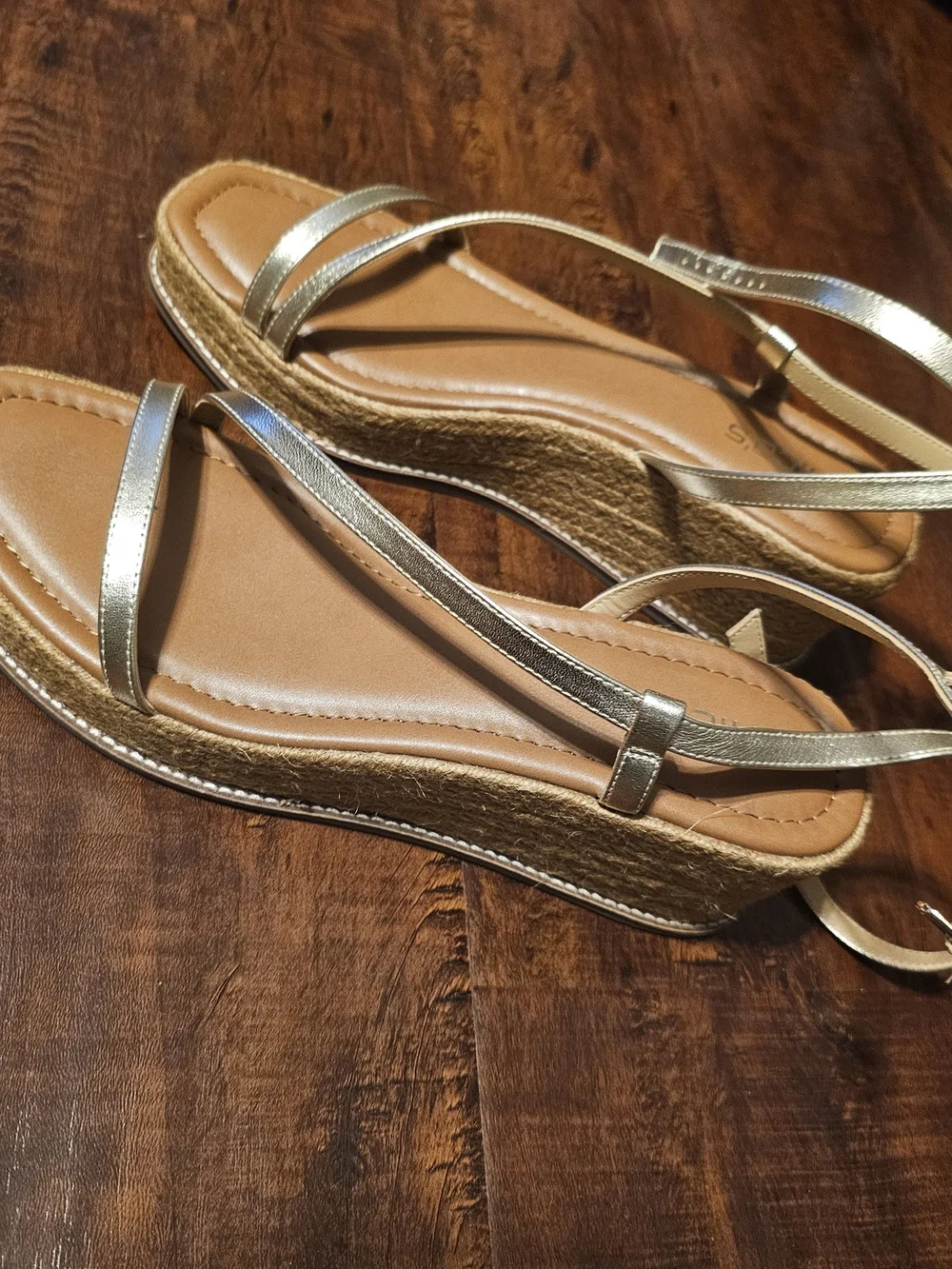 Women's Metallic Gold Espadrille Wedge Sandals